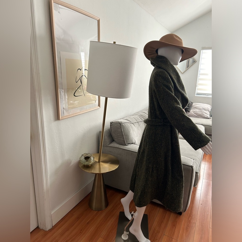 Sold‼️Searle Vintage Irish Wool Herringbone Shawl Collar Green  Long Coat 12 - Picture 7 of 17